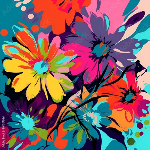 AI generated illustration of colorful abstract pop art  flowers