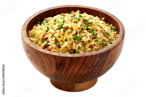 Lentil rise in wooden bowl Isolated on transparent background