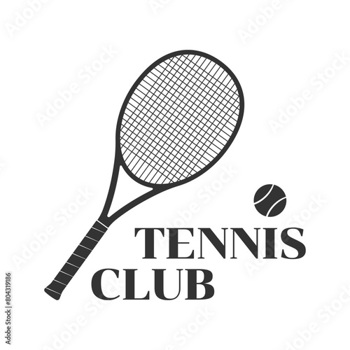 Tennis club logo, icon or badge with tennis racket and ball. Sport symbol design. Vector illustration.