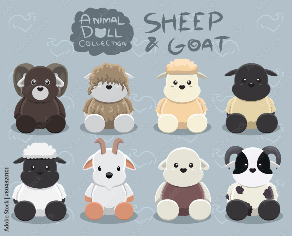 Animal Dolls Sheep Goat Set Cartoon Vector Illustration Animal Dolls Sheep Goat Set Cartoon Vector Illustration