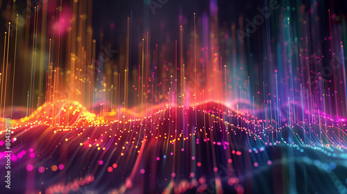 An abstract digital landscape created with vibrant waves of neon light.