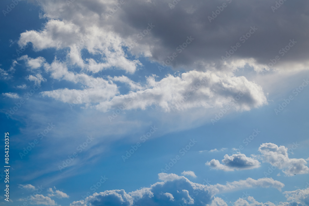  a close-up heavenly landscape with white mist in the sky and sunlight