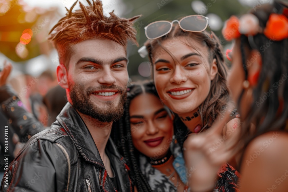 Smiling friends gesturing while enjoying in party at music festival Smiling friends gesturing while enjoying in party at music festival