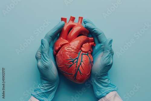 The heart is in the hands of a doctor. A symbol of protection and prevention from heart disease photo