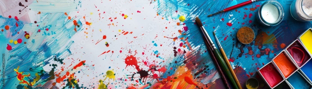 An abstract painting with bright colors and paintbrushes. An abstract painting with bright colors and paintbrushes.