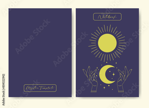 Cover page design aesthetic esoteric artwork illustration. Notebook cover with witchcraft