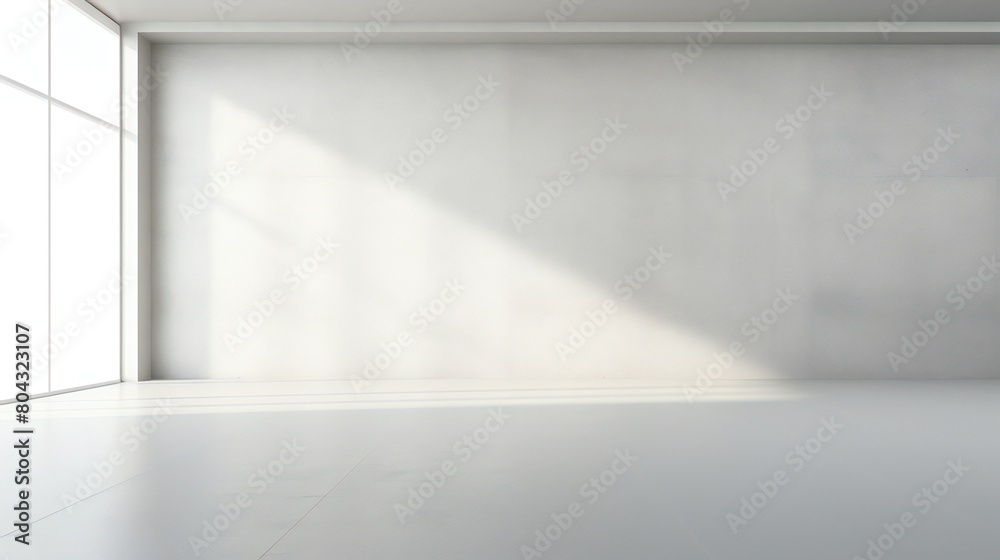 Fototapeta premium An abstract white background including gray shadows and white light, perfect for a creative studio backdrop project featuring an empty interior with copy space
