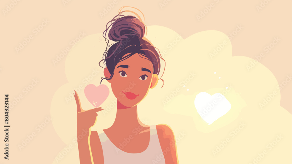 Beautiful young woman pointing at heart made of suns