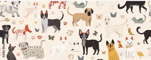 Colorful and charming illustration of assorted dogs and cats, perfect for pet lovers photo