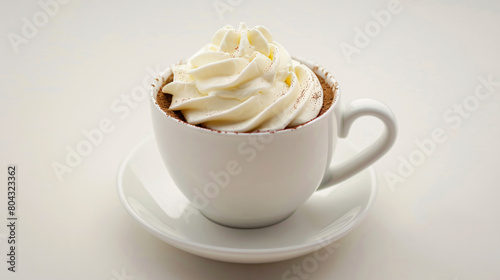 Cup of coffee with whipped cream on white background -