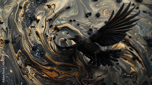 drongo bird flying aritistic marble photo