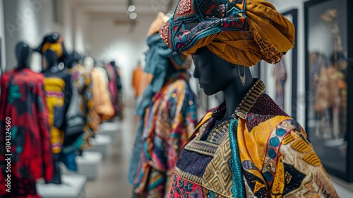A group of mannequins wearing colorful African clothing in a museum