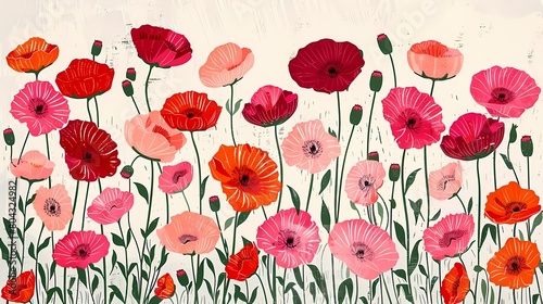 red and pink flowers illustration poster background © jinzhen