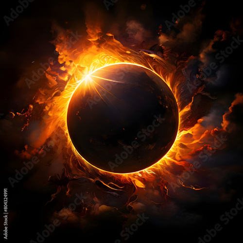 Solar eclipse full moon is an astronomical phenomenon. Realistic illustration of a solar eclipse. The moon covers the sun . photo