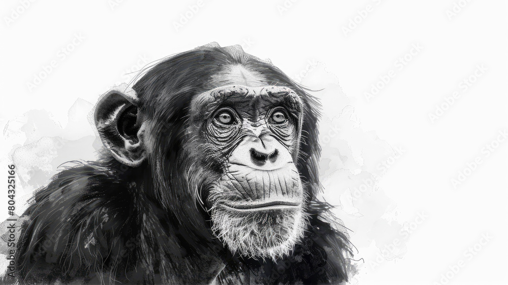 Chimpanzee on a white background. Hand-drawn illustration. Chimpanzee on a white background. Hand-drawn illustration.