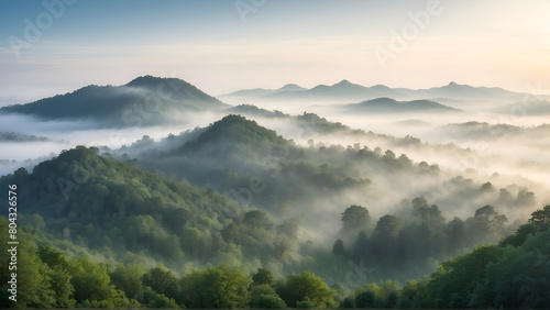 Misty forest at morning 