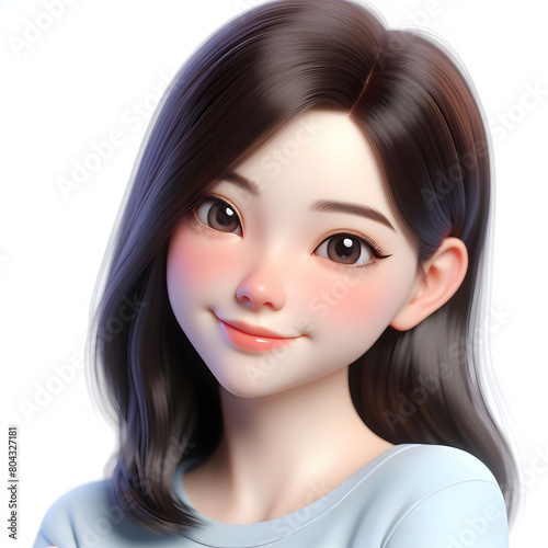 Happy Asian cartoon character girl, young woman portrait, female, happy mood, feeling expression concept, beautiful eyes, 3d style, isolated on a white background