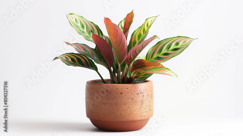 Prayer plant  green houseplant in the pot  white background  plant lover concept 