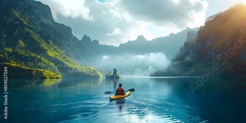 Serene Kayaking Adventure Amid Majestic Mountain Landscape for Outdoor Conservation