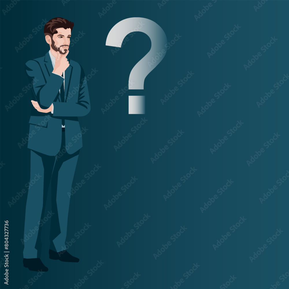 A man thinks about problems and questions during the decision-making process. Business concept. Flat vector illustration. A man thinks about problems and questions during the decision-making process. Business concept. Flat vector illustration.