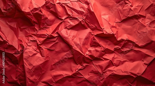Red crumpled paper texture in low light background