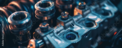 Detail of a high performance car engine with visible pistons and valves