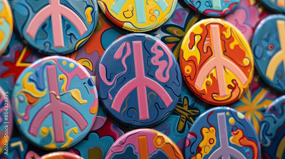 A bunch of colorful peace sign buttons. A bunch of colorful peace sign buttons.