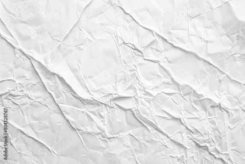Detailed monochrome closeup of crumpled white paper