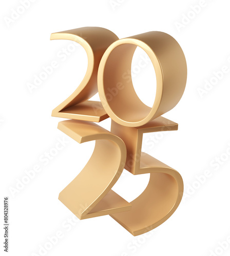 Golden Happy New Year 2025. 3d Christmas number design for poster, banner, greeting celebration