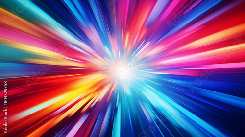 Flash rainbow abstract colorful background design. Multi-colored stripes and lines in perspective and converging into a point. Explosive light speed rays effect. Flash of bright light. Digital art. AI