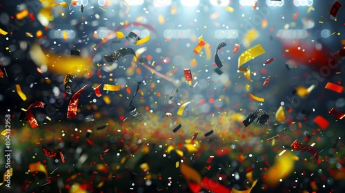 A stadium filled with confetti and lights