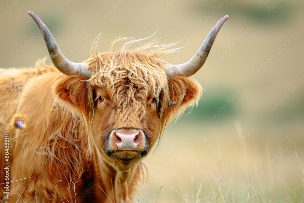 Close up portrait of a highland bull on a meadow. Close up portrait of a highland bull on a meadow.