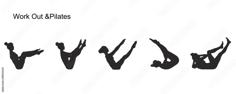 Set of Pilates and Work out silhouette icons.
Yoga and pilates poses silhouette collection. Vector illustration. Set of Pilates and Work out silhouette icons.
Yoga and pilates poses silhouette collection. Vector illustration.
