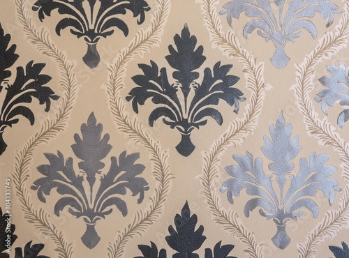 Beige background with gray and black vintage wallpaper pattern on the wall