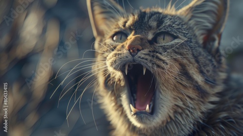Angry Domestic Cat Hissing with Open Mouth