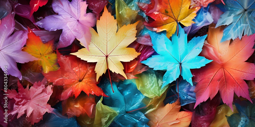 Colorful autumn leaves as background, top view. Space for text