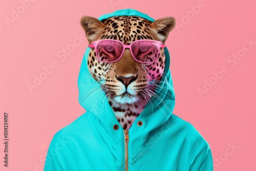 Person Wearing Leopard Mask and Sunglasses