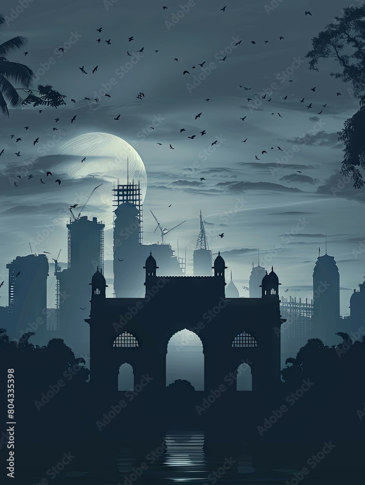 Dynamic Mumbai Silhouette Against a Stylish Slate Gray Backdrop