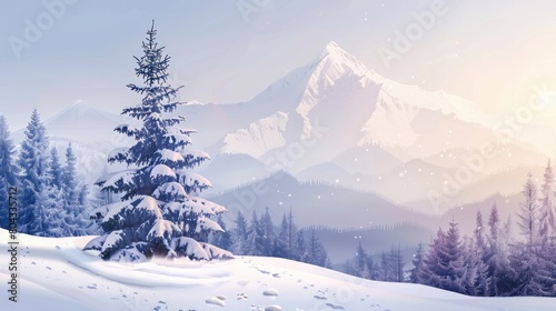 Winter snowy mountain landscape pine tree © Abid