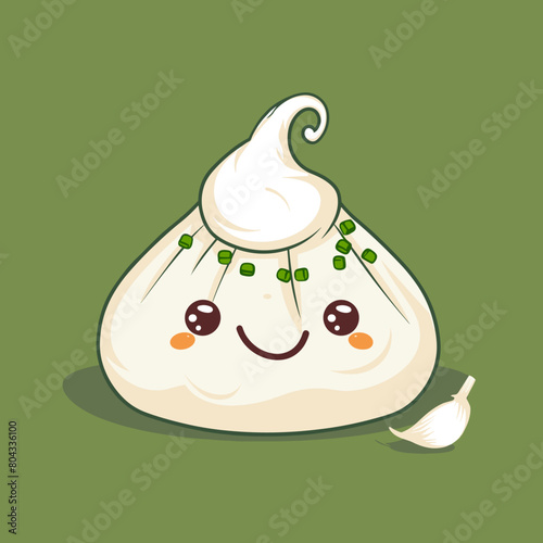 A cartoon of a Manti Turkish dumplings item with a smile on its face