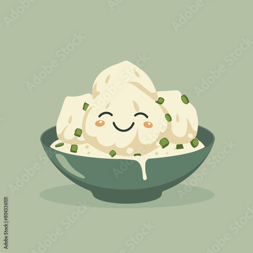 A cartoon of three Manti Turkish dumplings with smiling faces on a plate