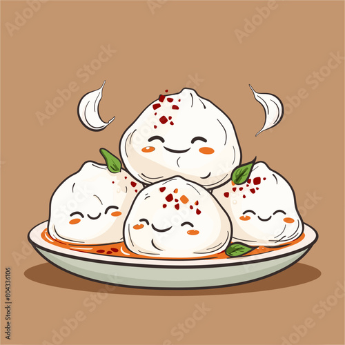 A cartoon of a Manti Turkish dumplings item with a smile on its face