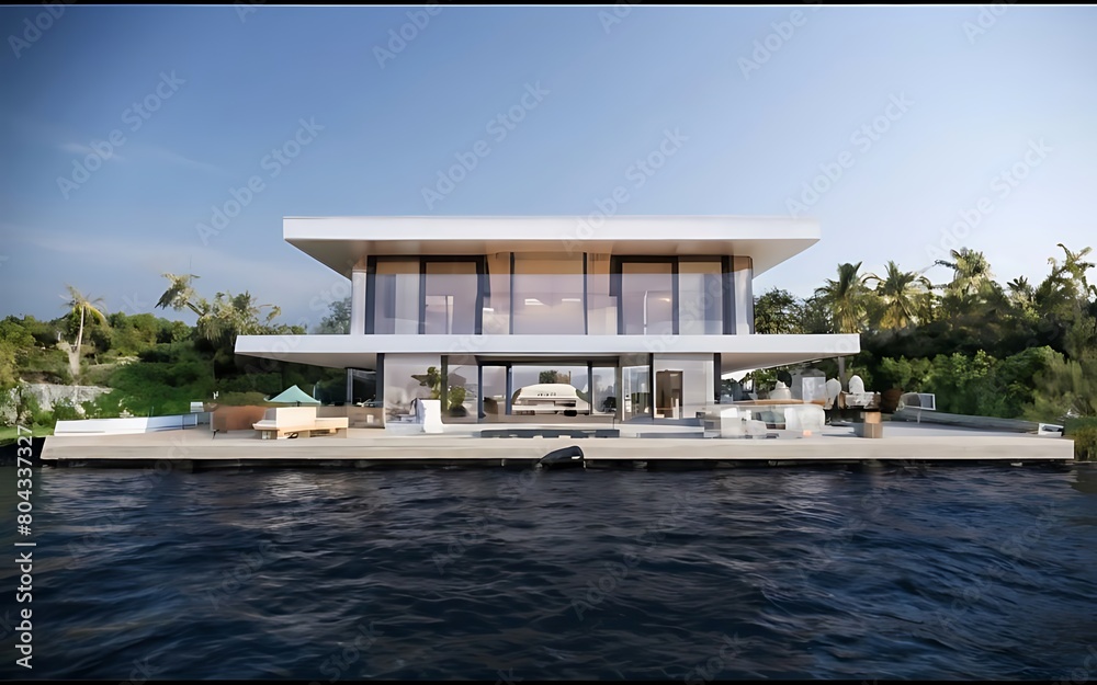 modern and luxury house with pool, glass and concrete modern house, Generative AI modern and luxury house with pool, glass and concrete modern house, Generative AI