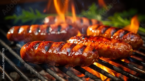 Delicious sausages on the grill