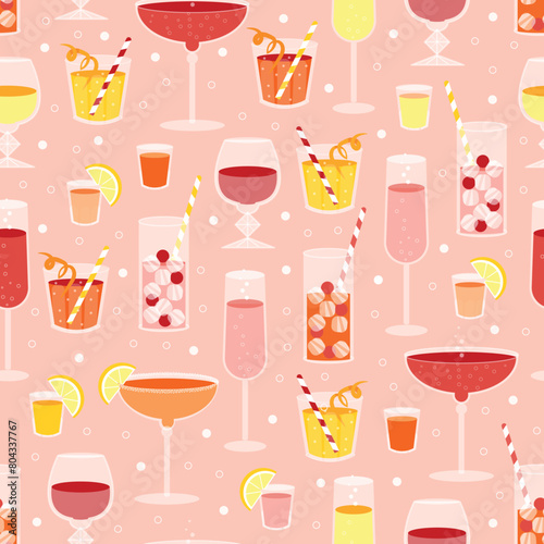 Alcohol drinks and beverages seamless pattern design