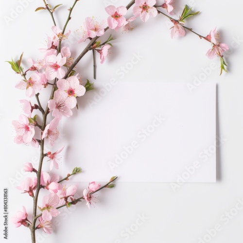 Blank notepaper with the sakura flowers on the white background