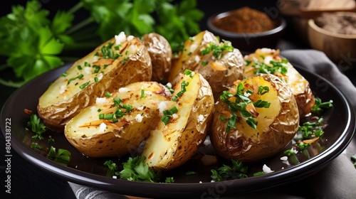Baked potatoes in a plate