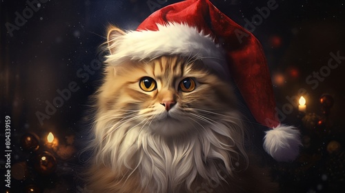 A cat with a festive hat
