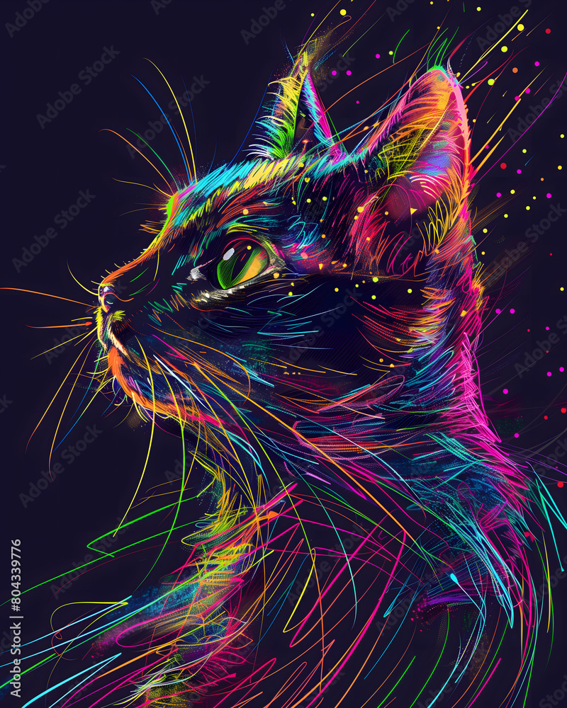 An abstract illustration of a cat, made with colorful lines of light An abstract illustration of a cat, made with colorful lines of light