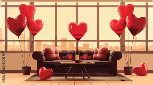 Interior of living room with red heart shaped ballo photo